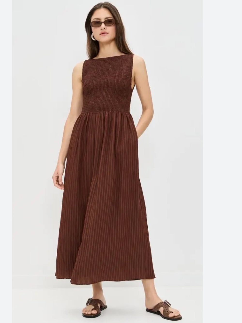 Hill House The Cosima Nap Dress Chocolate Tonal Seersucker Size XXL